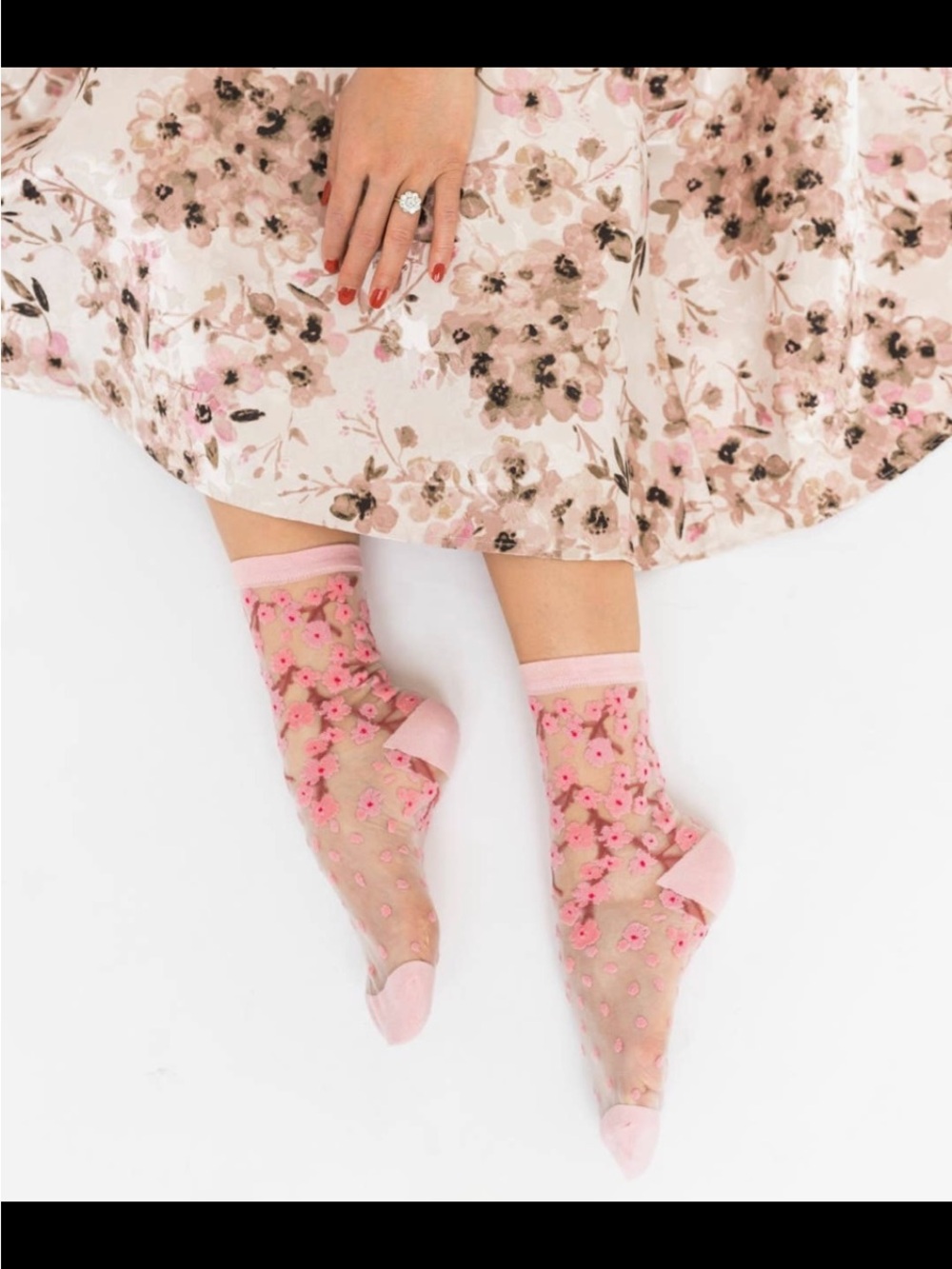 Sock Candy Cherry Blossom Sheer Crew Sock. Price firm.
